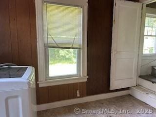 1063 N Main St, Killingly, CT 06241 - laundry room featuring independent washer and dryer and wooden walls