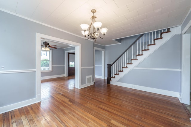 21 Bigelow Ave, Enfield, CT 06082 - interior space with stairway, ornamental molding, a chandelier, wood-type flooring, and ceiling fan