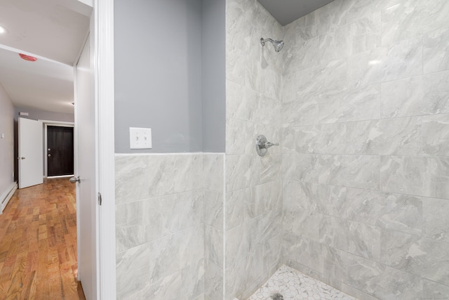 68 School St, Hartford, CT 06106 - full bathroom featuring tiled shower and wood finished floors