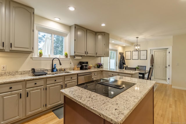 263 New Britain Ave, Newington, CT 06111 - kitchen featuring black electric cooktop, dishwasher, a chandelier, healthy amount of natural light, and recessed lighting
