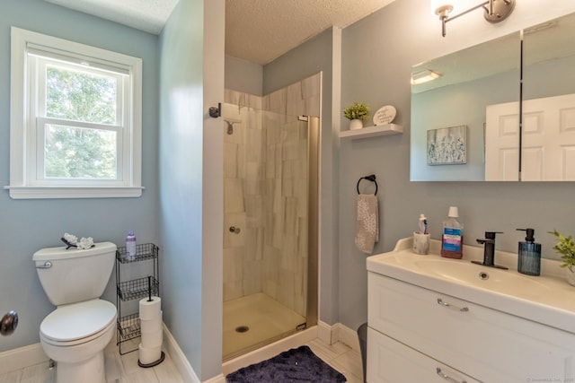 263 New Britain Ave, Newington, CT 06111 - full bathroom featuring vanity, a stall shower, a textured ceiling, and tile patterned flooring