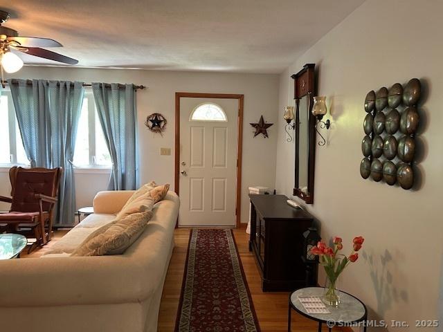 450 Toll Gate Rd, Groton, CT 06340 - foyer entrance featuring light wood finished floors and a ceiling fan