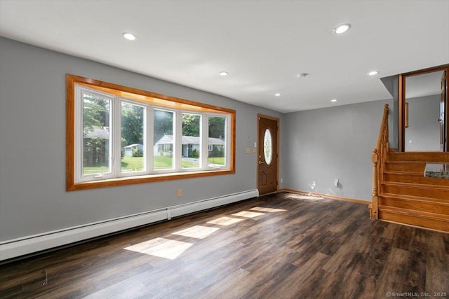 29 Pembroke Rd, Hamden, CT 06514 - foyer with baseboard heating, wood finished floors, stairway, and recessed lighting