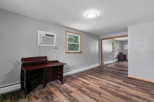 29 Pembroke Rd, Hamden, CT 06514 - office space featuring a baseboard radiator, a wall mounted air conditioner, wood finished floors, and baseboard heating