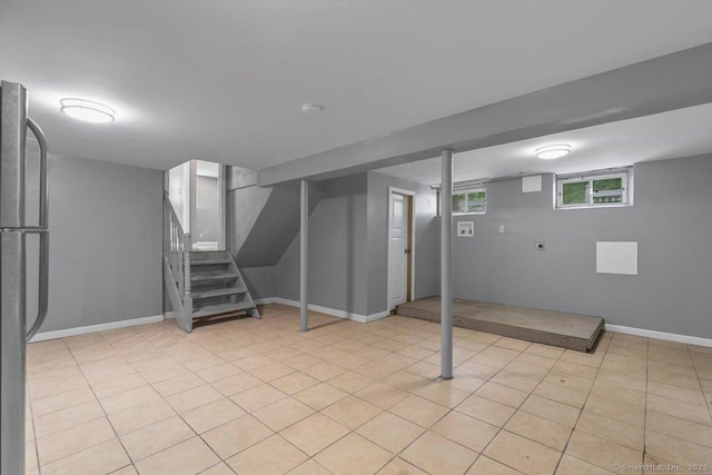 29 Pembroke Rd, Hamden, CT 06514 - below grade area with freestanding refrigerator and stairs