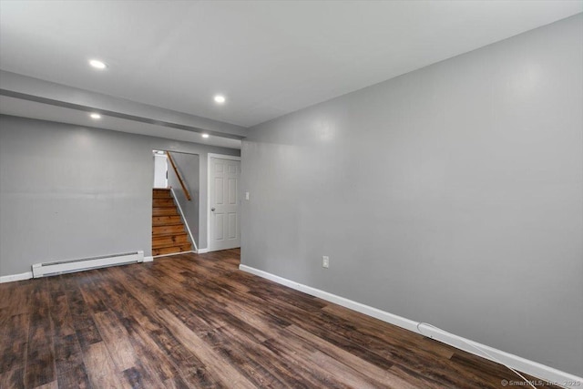 29 Pembroke Rd, Hamden, CT 06514 - spare room with a baseboard heating unit, stairs, recessed lighting, and wood finished floors