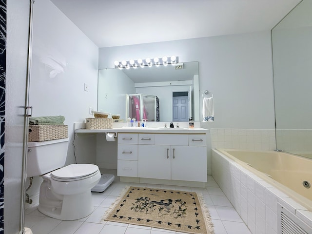 5 Mansfield Grove Rd Apt 146, East Haven, CT 06512 - bathroom with a jetted tub, tile patterned floors, vanity, and an enclosed shower