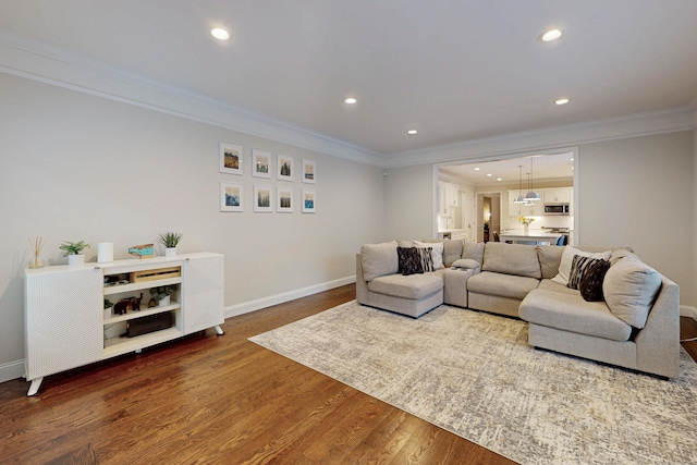 13 Spruce Ridge Dr, New Fairfield, CT 06812 - living room featuring ornamental molding, wood finished floors, and recessed lighting
