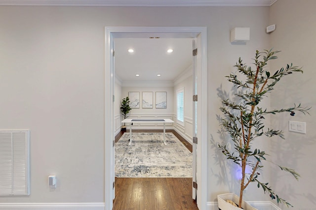 13 Spruce Ridge Dr, New Fairfield, CT 06812 - hallway featuring ornamental molding, wood finished floors, and recessed lighting