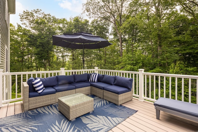 13 Spruce Ridge Dr, New Fairfield, CT 06812 - deck with an outdoor living space and view of wooded area