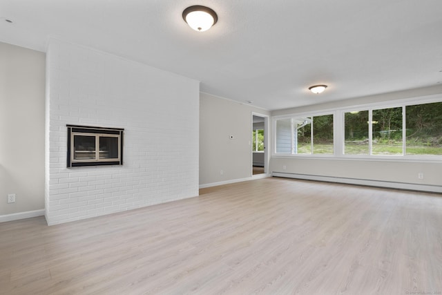 14 Pine Tree Ln, Avon, CT 06001 - unfurnished living room featuring baseboard heating, wood finished floors, and a fireplace