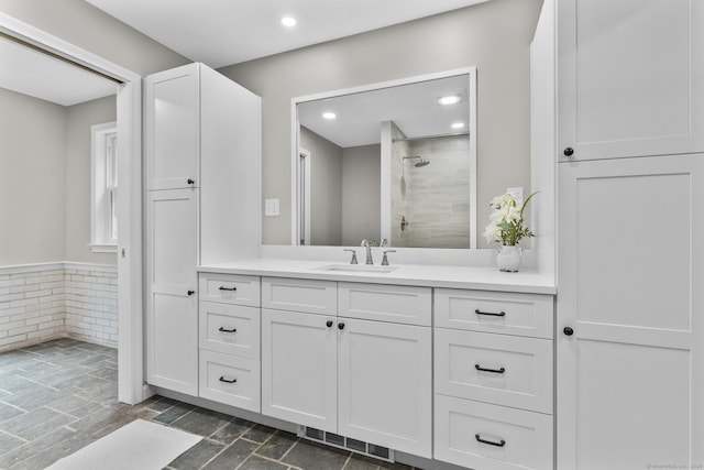 14 Pine Tree Ln, Avon, CT 06001 - full bathroom with a tile shower, vanity, and recessed lighting