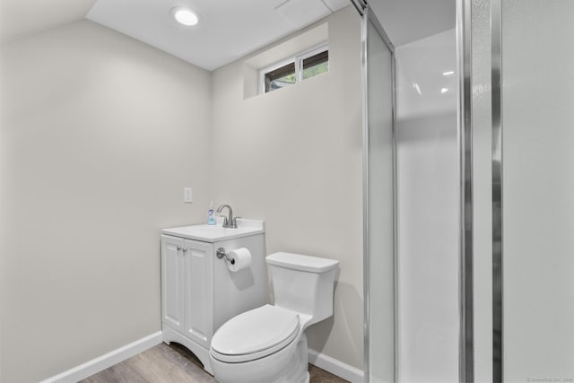 14 Pine Tree Ln, Avon, CT 06001 - full bath featuring a shower stall, vanity, wood finished floors, and lofted ceiling
