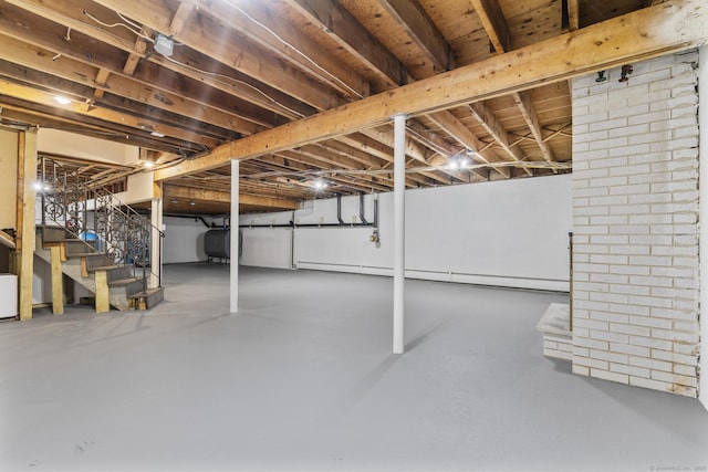 14 Pine Tree Ln, Avon, CT 06001 - unfinished basement with stairs, baseboard heating, and oil tank