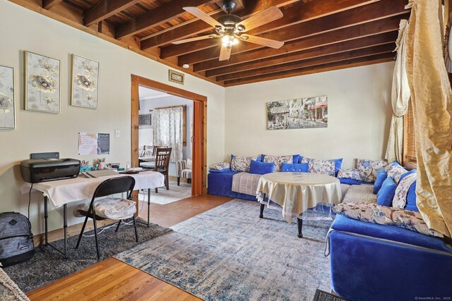 283 Third Ave, West Haven, CT 06516 - bedroom with a wood ceiling with exposed beams and wood finished floors