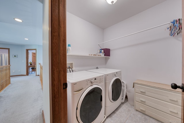 1047 Merrow Rd, Coventry, CT 06238 - laundry room with independent washer and dryer, recessed lighting, and light colored carpet