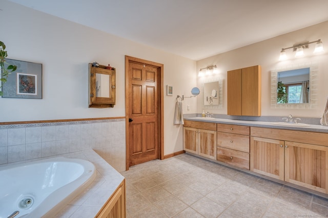 1047 Merrow Rd, Coventry, CT 06238 - full bathroom featuring double vanity, a whirlpool tub, and tile patterned floors