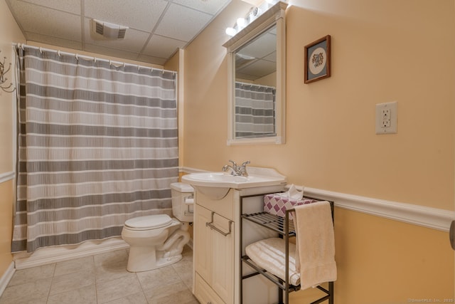 1047 Merrow Rd, Coventry, CT 06238 - bathroom featuring vanity, a drop ceiling, shower / bathtub combination with curtain, and tile patterned flooring