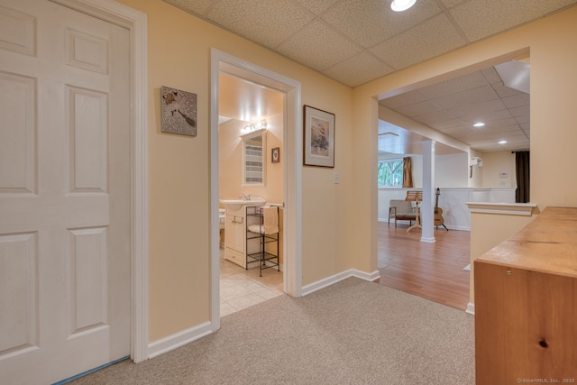 1047 Merrow Rd, Coventry, CT 06238 - corridor with a paneled ceiling, light colored carpet, and recessed lighting