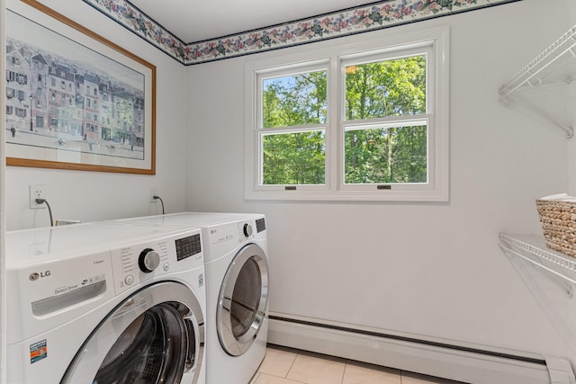 78 Carriage Rd, Wilton, CT 06897 - laundry room with a baseboard heating unit, separate washer and dryer, and light tile patterned floors