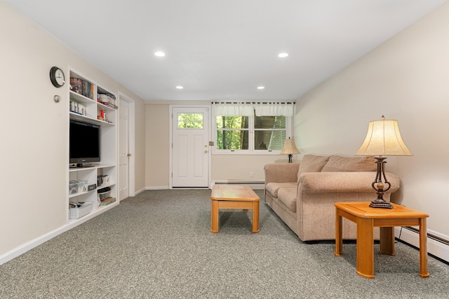 78 Carriage Rd, Wilton, CT 06897 - living area featuring recessed lighting, carpet, baseboard heating, and a baseboard heating unit