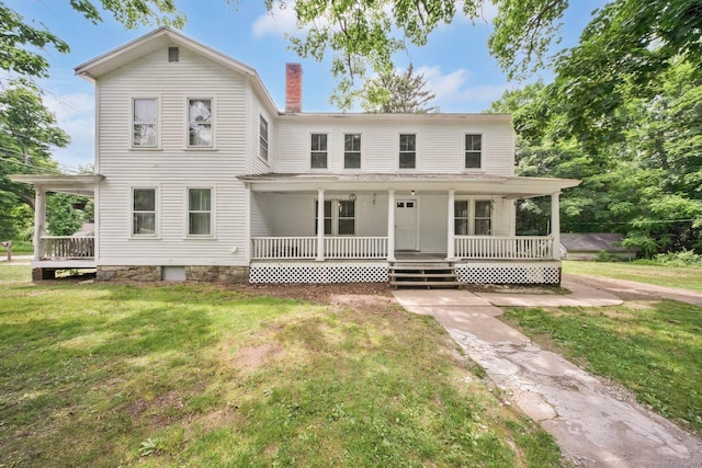 162 Pinney Hill Rd, Willington, CT 06279 - view of front of home with a porch, a chimney, and a front lawn