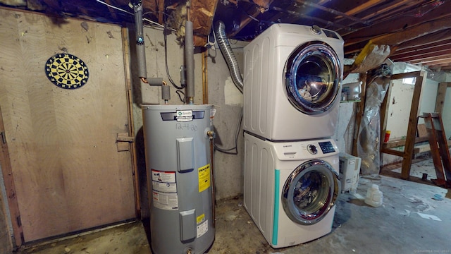 17 Plainfield St, Enfield, CT 06082 - laundry room featuring estacked washer and dryer and water heater