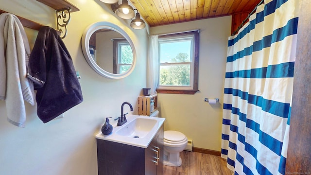 17 Plainfield St, Enfield, CT 06082 - full bathroom with wooden ceiling, vanity, wood finished floors, curtained shower, and a baseboard heating unit