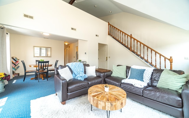 3 France St Unit B, Norwalk, CT 06851 - carpeted living room with stairs and high vaulted ceiling