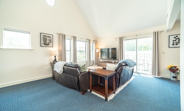 3 France St Unit B, Norwalk, CT 06851 - carpeted living area with high vaulted ceiling and baseboards