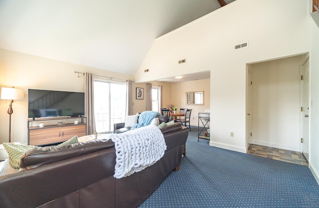 3 France St Unit B, Norwalk, CT 06851 - living area featuring dark carpet and high vaulted ceiling