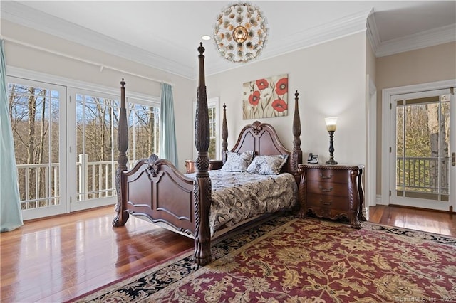 275 Chestnut Grv, Guilford, CT 06437 - bedroom with access to exterior, wood finished floors, and crown molding