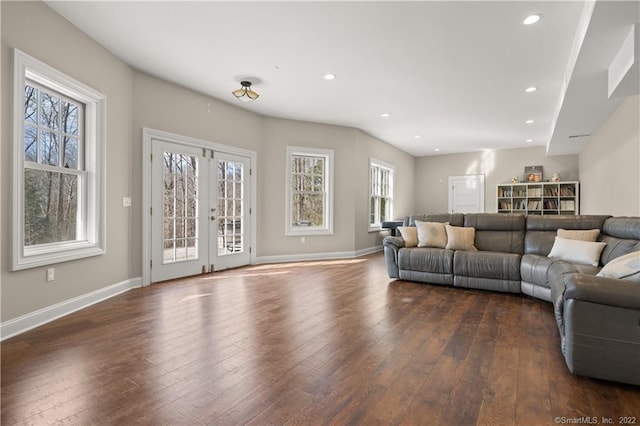 275 Chestnut Grv, Guilford, CT 06437 - living area featuring dark wood finished floors, french doors, and recessed lighting