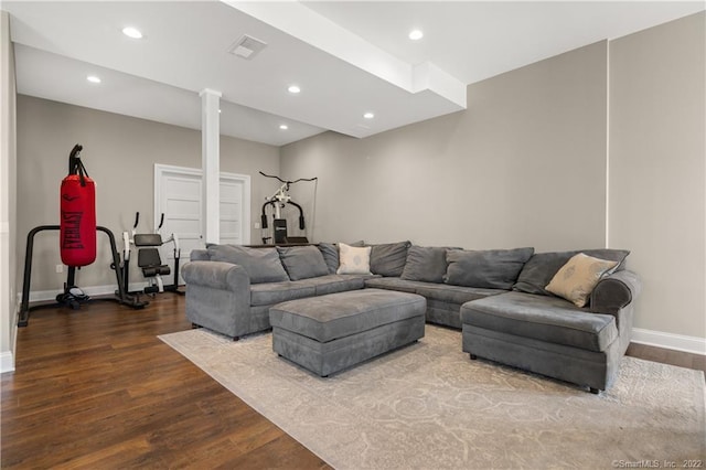 275 Chestnut Grv, Guilford, CT 06437 - living area with dark wood-type flooring and recessed lighting