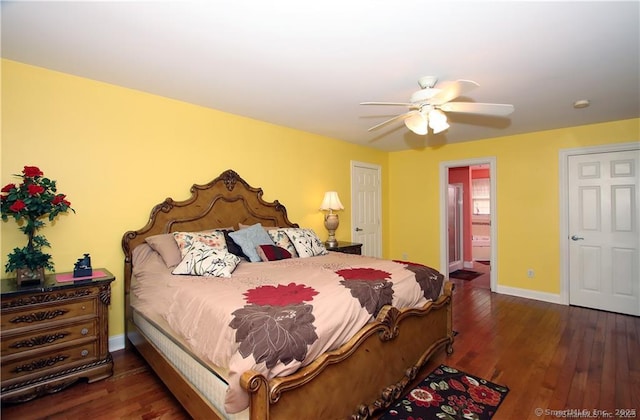 109 Davis Rd, Seymour, CT 06483 - bedroom with hardwood / wood-style floors, ensuite bath, and a ceiling fan