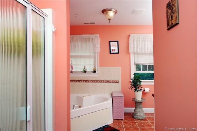 109 Davis Rd, Seymour, CT 06483 - bathroom with a bath, tile patterned floors, and a shower with door