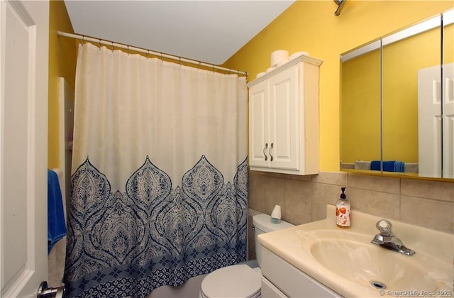109 Davis Rd, Seymour, CT 06483 - full bathroom with vanity, a shower with curtain, and tasteful backsplash