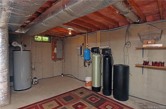 109 Davis Rd, Seymour, CT 06483 - basement featuring water heater, electric panel, and a water softener