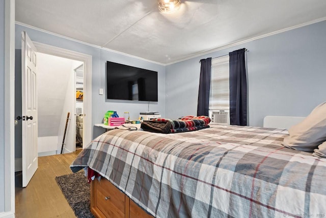 114 Prospect St, Norwich, CT 06360 - bedroom featuring ornamental molding, light wood-style flooring, and cooling unit