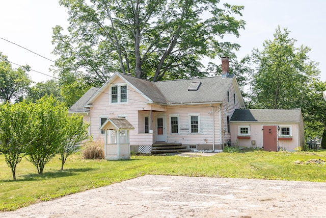 114 Spring St, Cheshire, CT 06410 - back of property with a chimney, a lawn, and a shingled roof