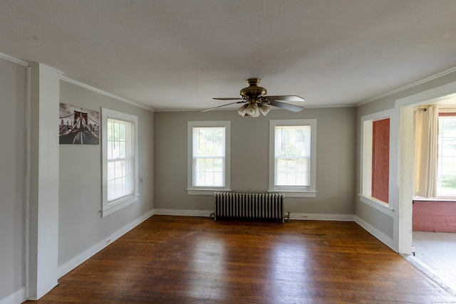 114 Spring St, Cheshire, CT 06410 - unfurnished room featuring radiator, wood-type flooring, ornamental molding, and a ceiling fan
