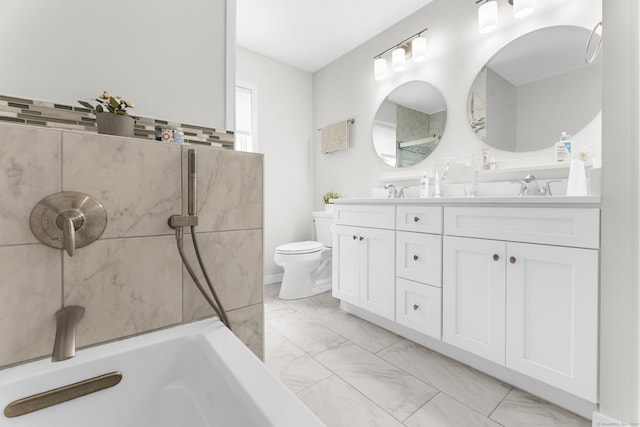 2 Sabrinas Ct, Norwich, CT 06360 - full bathroom featuring double vanity and marble look tiles