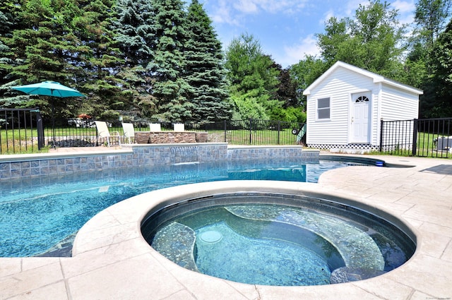 503 Mulberry St, Southington, CT 06479 - view of swimming pool featuring an outdoor structure, an in-ground hot tub, and a patio