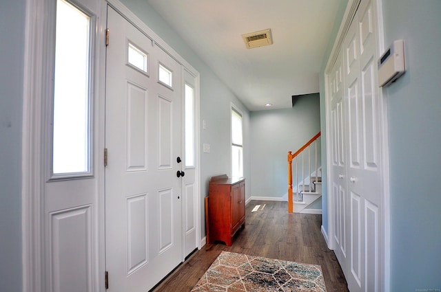 503 Mulberry St, Southington, CT 06479 - entrance foyer with stairway, dark wood-style floors, and healthy amount of natural light