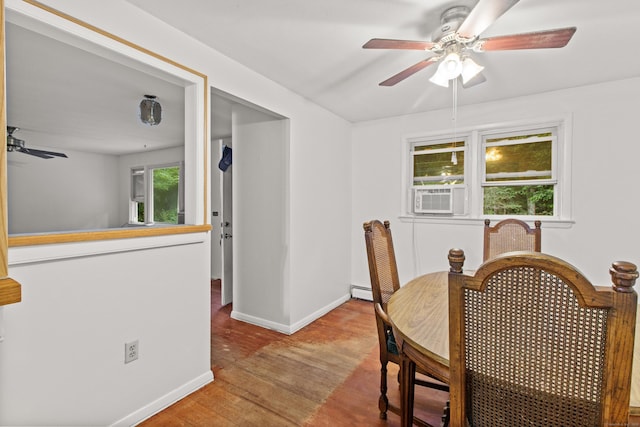 837 Long Cove Rd, Ledyard, CT 06335 - dining room featuring a ceiling fan, wood finished floors, and cooling unit