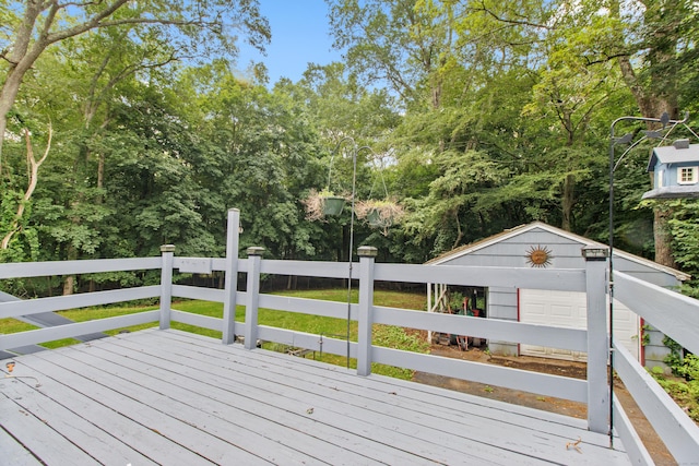 837 Long Cove Rd, Ledyard, CT 06335 - wooden deck with an outdoor structure and view of scattered trees