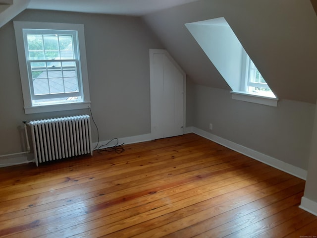67 Hanover Rd, Newtown, CT 06470 - additional living space featuring radiator heating unit, hardwood / wood-style floors, and lofted ceiling