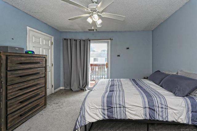 330 Short Beach Rd Apt G13, East Haven, CT 06512 - bedroom featuring carpet flooring, a textured ceiling, a ceiling fan, and access to exterior