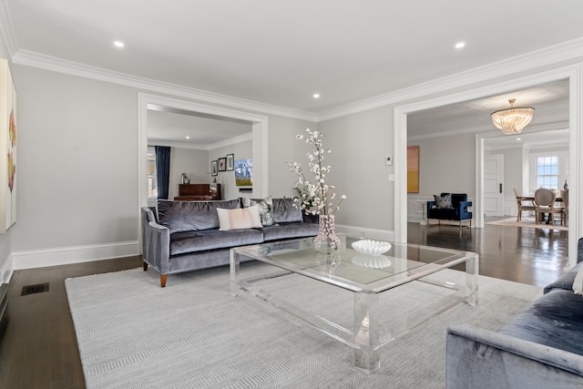 336 Ocean Dr W, Stamford, CT 06902 - living area featuring wood finished floors, recessed lighting, and crown molding