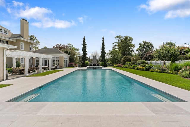 336 Ocean Dr W, Stamford, CT 06902 - view of swimming pool featuring a pergola, a patio area, and a pool with connected hot tub